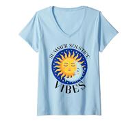 Mujer Summer Solstice Vibes Rueda del Año Midsommar Camiseta Cuello V