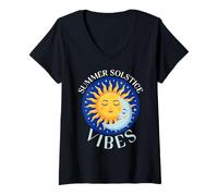 Mujer Summer Solstice Vibes Rueda del Año Midsommar Festival Camiseta Cuello V