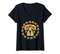 Mujer Summer Sunflower Gnomes with Ladybugs For Spring & Gardener Camiseta Cuello V