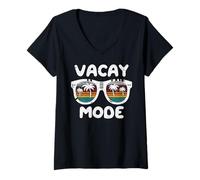 Mujer Summer Vacay Mode Gafas de Sol Retro Vacaciones Mujeres Hombres Niños Camiseta Cuello V