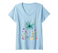 Mujer Summer Vibes Acuarela Floral Fruta Diseño Camiseta Cuello V