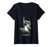Mujer Summer Vibes Beach Vacation Helado Divertido Mapache Camiseta Cuello V