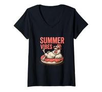 Mujer Summer Vibes Chicken Funny Pool Beach Day Vacaciones Camiseta Cuello V
