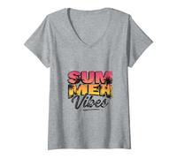 Mujer Summer Vibes Retro Tropical Beach Sunset Palm Tree Design Camiseta Cuello V