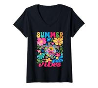 Mujer Summer Vibes Sea Turtle With Flowers Funny Beach Life Camiseta Cuello V