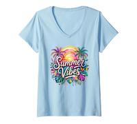Mujer Summer Vibes Tropical Sunset Palmeras Camiseta Cuello V