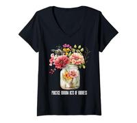 Mujer Summer Wildflower Jar Tee Practica actos aleatorios de bondad Camiseta Cuello V