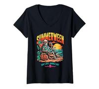 Mujer Summerween Esqueleto Viaje Playa Halloween Vacaciones Vacaciones Camiseta Cuello V
