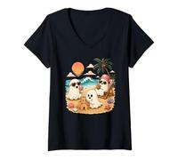 Mujer Summerween Fantasma Playa Lindo Fantasmas Verano Halloween Camiseta Cuello V