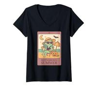 Mujer Summerween Hot Ghoul Girl Summer, divertida y linda carta de tarot para mujer Camiseta Cuello V