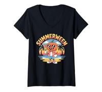 Mujer Summerween Spooky Halloween Summer Vibes - Helado de calabaza Camiseta Cuello V