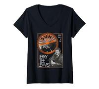 Mujer Sun Records X Jerry Lee Lewis Foto de Grandes Bolas de Fuego Camiseta Cuello V