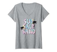 Mujer Sun Salt SAND Pastel Tie-Dye Palmera Beach Vibe Vacaciones Camiseta Cuello V