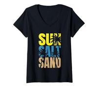 Mujer Sun Salt Sand - Viaje Familiar a la Playa Palmeras Playa de Vacaciones Camiseta Cuello V