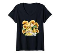 Mujer Sunflower GNOME for Mother and Gardener Who Loves Gardening Camiseta Cuello V
