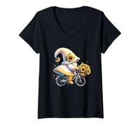 Mujer Sunflower GNOME On Vintage Bike For Retired Mom and Dad Life Camiseta Cuello V