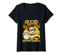Mujer Sunflower Gnomes For Gardener Life Is Better with My Gnomies Camiseta Cuello V