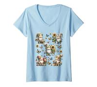 Mujer Sunflower Gnomes Love Gardening And Butterflies Cute Flower Camiseta Cuello V