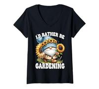 Mujer Sunflower Retirement GNOME For Mom ID Rather Be Gardening Camiseta Cuello V