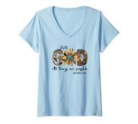 Mujer Sunflower with God All Things Are Possible For Christian Camiseta Cuello V