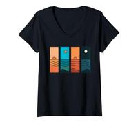 Mujer Sunrise to Moonlight Retro Vintage Coastal Landscape Camiseta Cuello V