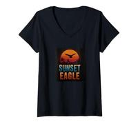 Mujer Sunset Eagle Graphic para niños y niñas Camiseta Cuello V