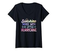 Mujer Sunshine Mixed with a Little Hurricane Mensaje Inspirador Camiseta Cuello V