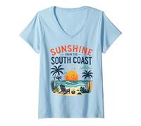Mujer Sunshine South Coast Beach Escena de Vacaciones Camiseta Cuello V
