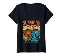 Mujer Sunshine State of Mind, geniales Vibraciones Retro, Playeras y Vintage Camiseta Cuello V