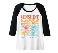Mujer Sunshine State of Mind Tropical Hibiscus Olas Diseño Playa Camiseta Manga Raglan