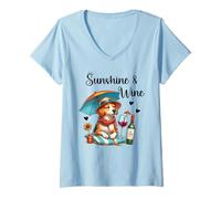Mujer Sunshine & Wine Dog Mom Wine Lover Drinking Summer Beach Camiseta Cuello V