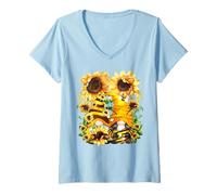 Mujer Sunshine Wishes and Honey Bee Kisses Cute Sunflower GNOME Camiseta Cuello V