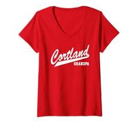 Mujer SUNY Cortland Grandpa Red Dragons Script Camiseta Cuello V
