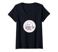 Mujer Super Cute Shima Enaga Japanese Snow Fairy Boombox Bird Camiseta Cuello V