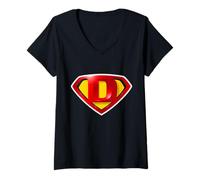 Mujer Super D Hero Alphabet Cute Initial Monogram Letter D Logo Camiseta Cuello V