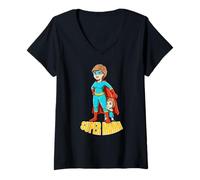 Mujer Super Mama Héroe Mamá con Niño Dibujos Animados Superhéroe Camiseta Cuello V