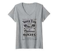 Mujer Super Tata Polska Koszulka Prezent dla Taty Polish Dad Camiseta Cuello V