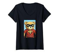 Mujer Super Teddy, Lindo Oso superhéroe Camiseta Cuello V