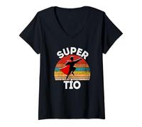 Mujer Super Tío Español Tío Divertido Héroe con Capa Camiseta Cuello V