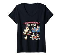 Mujer Superado en número por Chicos Funny Mom Goose Family Life Camiseta Cuello V