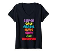 Mujer Supercalifragilisticexpialidocious Palabra más Larga Groovy Kids Camiseta Cuello V