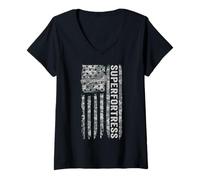 Mujer Superfortress Bandera Americana Camuflaje Militar B29 Camiseta Cuello V