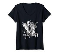 Mujer Superior Demonio a Caballo sosteniendo un Arte Vectorial estándar Camiseta Cuello V