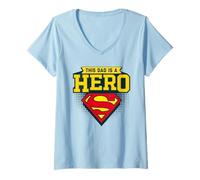 Mujer Superman Father's Day This Dad Is A Hero Camiseta Cuello V