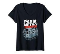 Mujer Superviviente del Metro de París Superviviente Superpoblado Humor Tren Francia Camiseta Cuello V