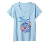 Mujer Support Local Farmers - Camiseta retro para supermercado de verduras Camiseta Cuello V