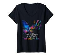 Mujer Support The Cancer We Believe in Miracles Fight In All Color Camiseta Cuello V