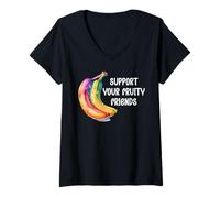 Mujer Support Your Fruity Friends LGBT Gay Pride Ally Queer LGBTQ+ Camiseta Cuello V
