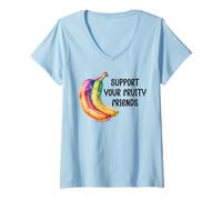 Mujer Support Your Fruity Friends LGBTQ Gay Pride Ally Queer LGBT Camiseta Cuello V
