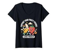 Mujer Support Your Fruity Friends Tolerancia Lgbtq Arco iris Camiseta Cuello V